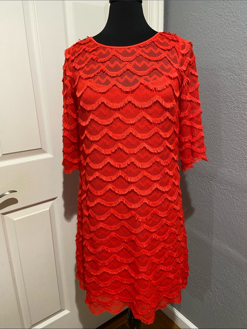 Jessica Howard Red Fringe Wave Shift Dress